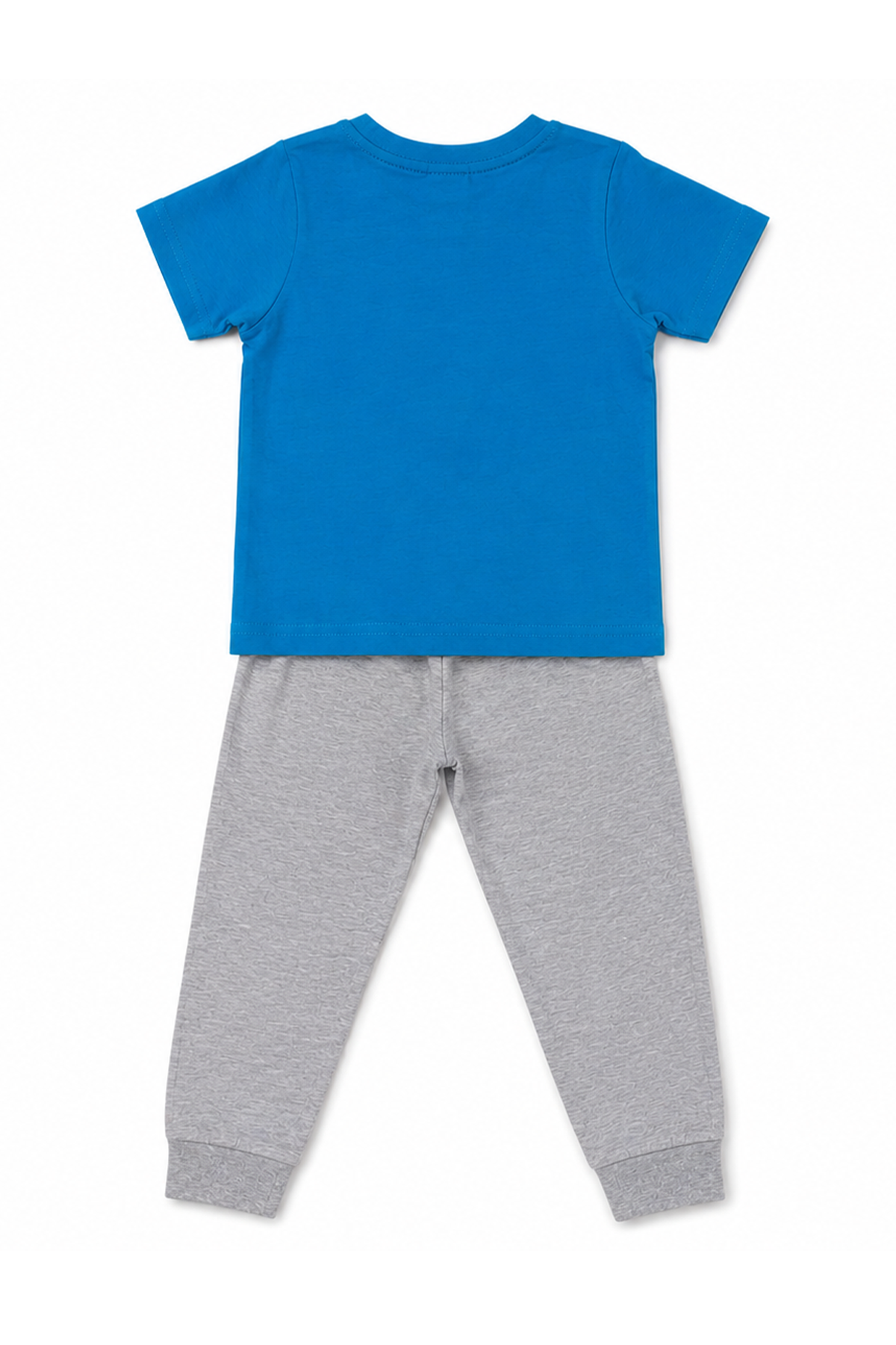 Kids blue plain T-shirt and gray jogger pants set