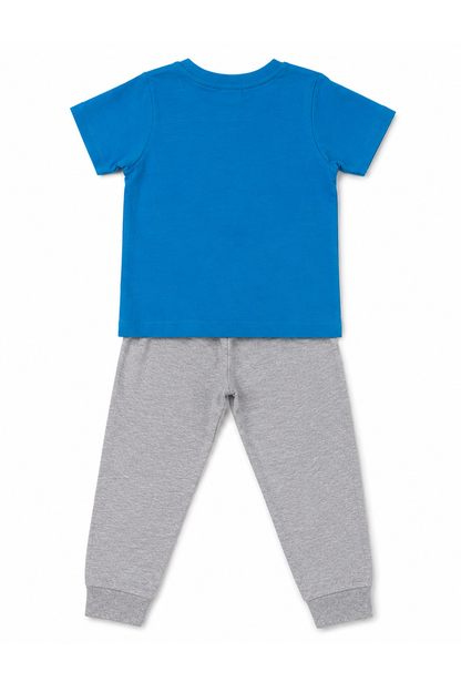 Kids blue plain T-shirt and gray jogger pants set