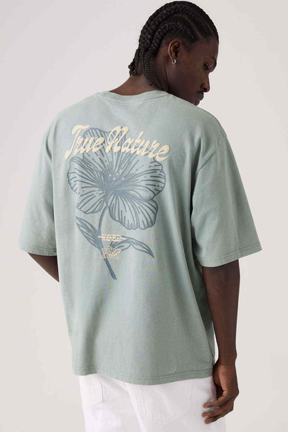 Mint green T-shirt with 'True Nature' back butterfly graphic