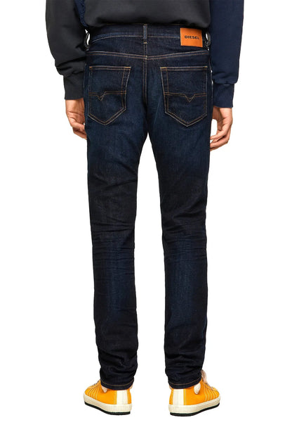 Diesel dark blue jeans with slim-straight legs, rear patch pockets, belt loops.