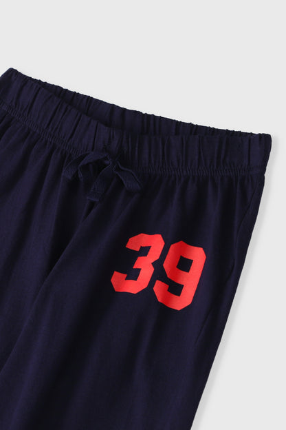 Disney boys' navy jogger pants, elastic waist and red '39' graphic