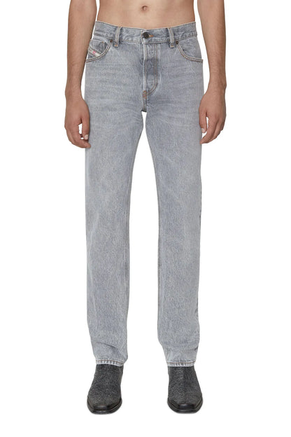 Diesel light grey denim jeans, straight fit, button fly, belt loops