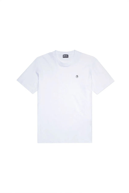 White Diesel crew-neck T-shirt with small chest logo, short sleeves