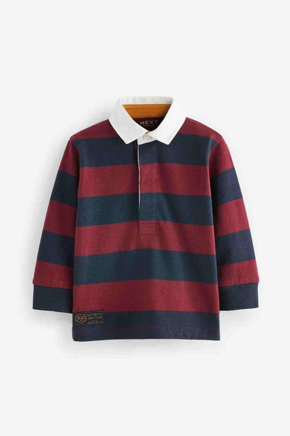 NEXT navy and red striped long-sleeve polo shirt with white collar
