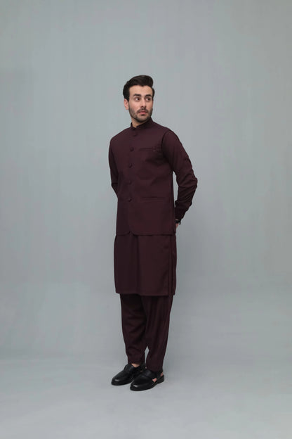 Mazham 3-piece shalwar suit, dark maroon kurta with straight matching shalwar