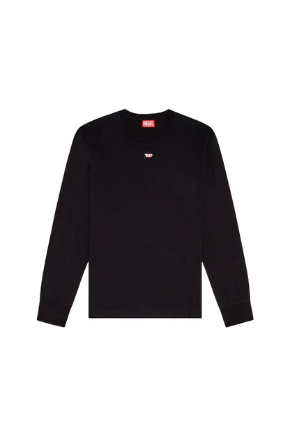 Diesel black long-sleeve crewneck T-shirt, front view with chest logo