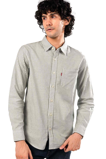 Levi's striped button-up shirt, long sleeves, button front, chest logo