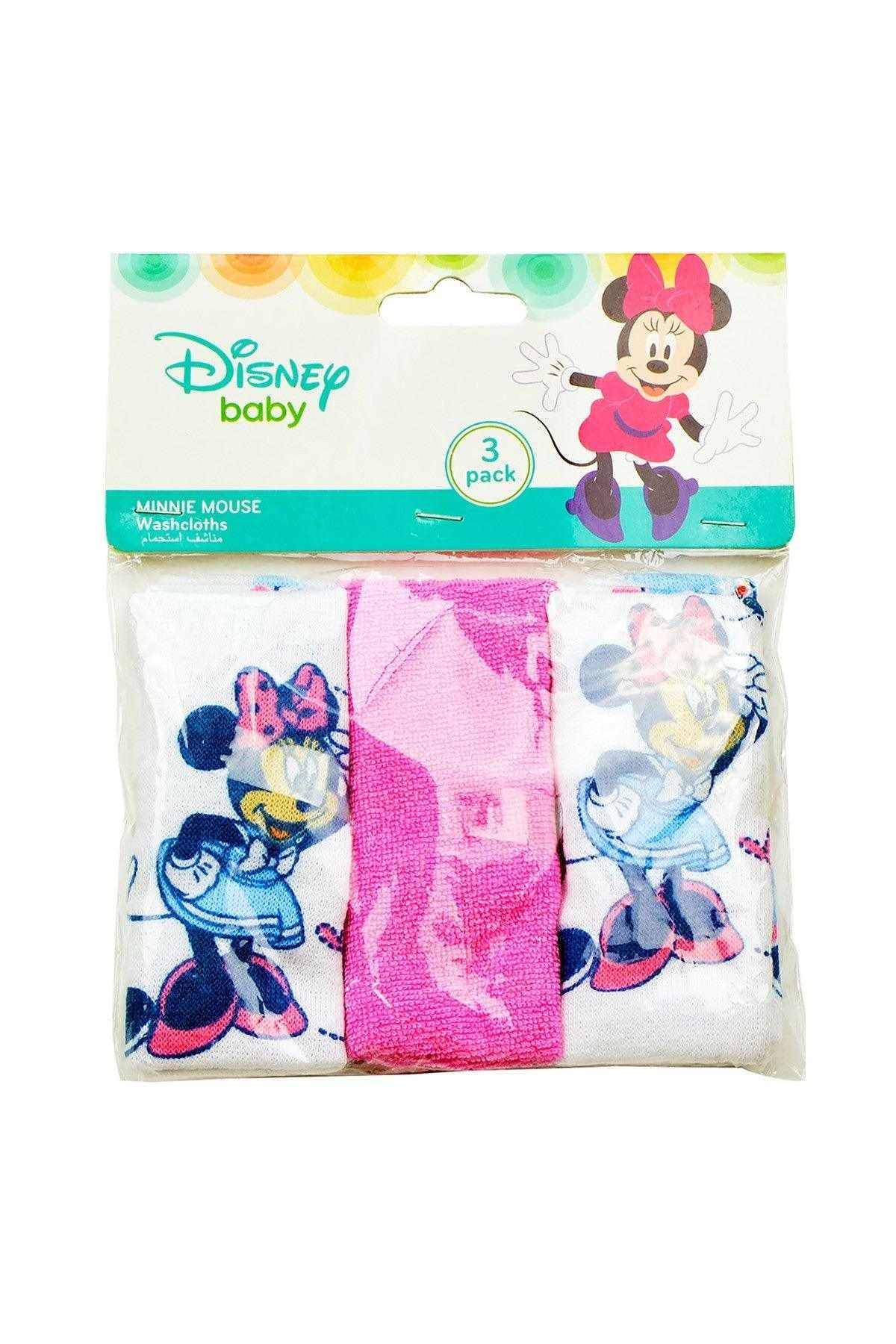 3-pack baby washcloth set with Disney characters, pink and blue folded cloths