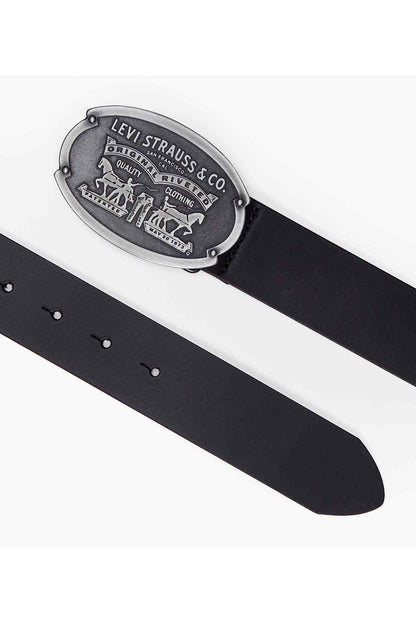 Levi's black belt with oval metal buckle and metal eyelets