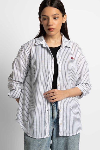 Levi's white and light-blue striped button-up shirt with chest pocket