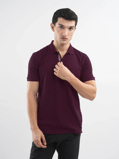 Brumano burgundy cotton polo shirt with collar, short sleeves, button placket.