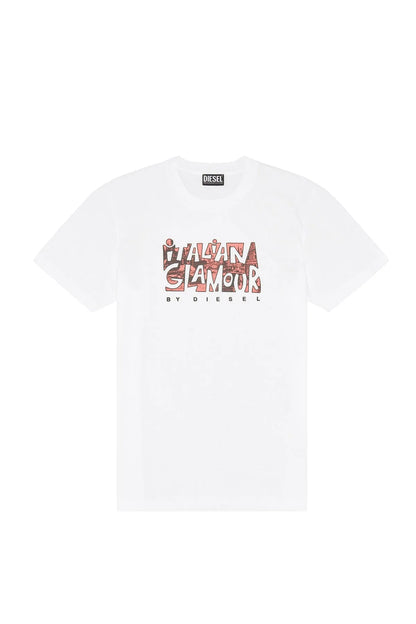 Men's Diesel white T-shirt with front logo graphic