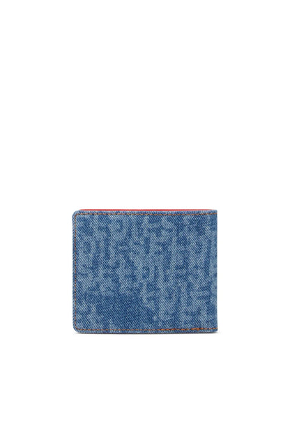 Diesel blue denim bi-fold wallet, rectangular front with red edge stitching