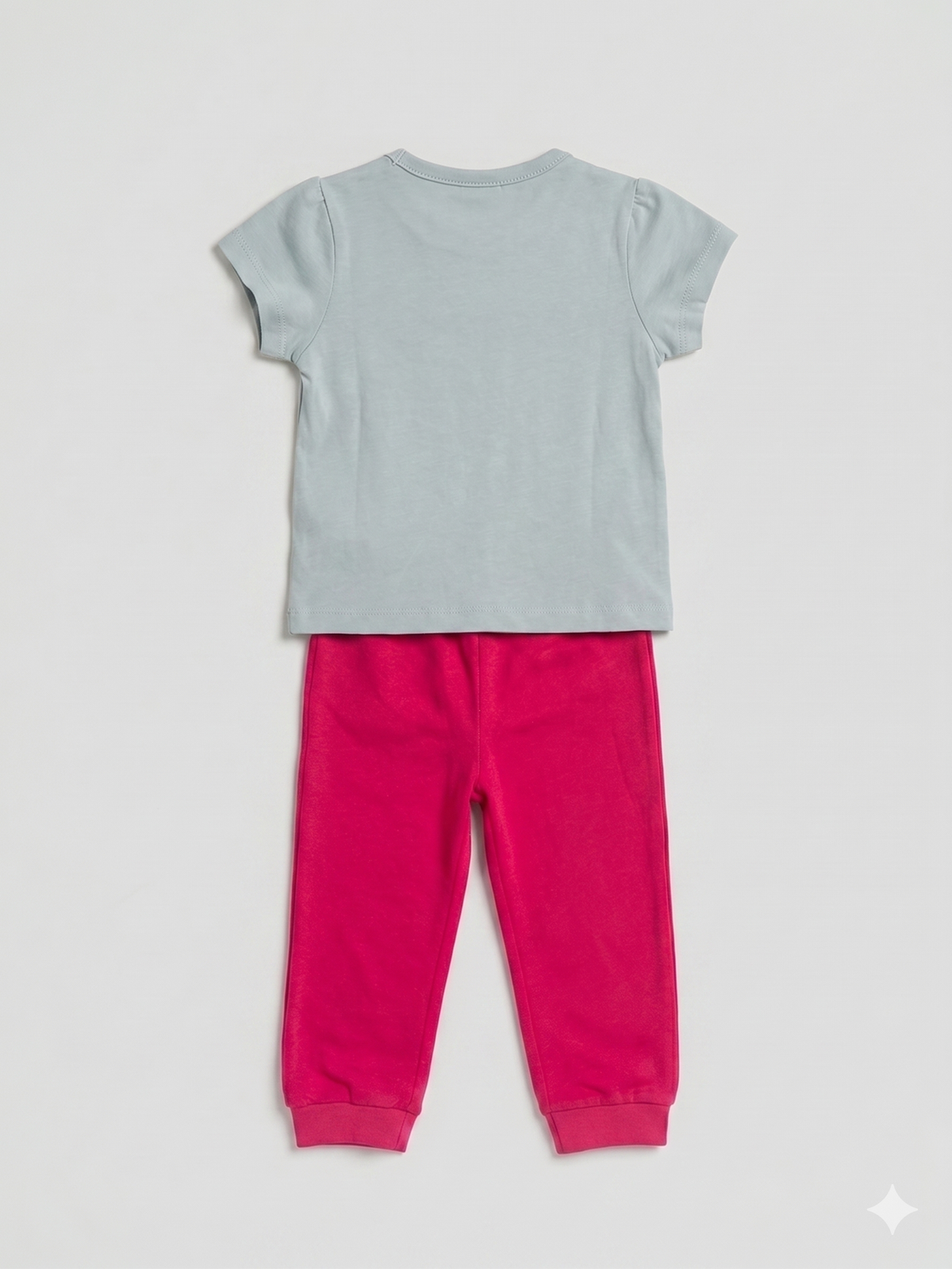 Kids short-sleeve T-shirt and joggers set, plain light blue top and pink pants