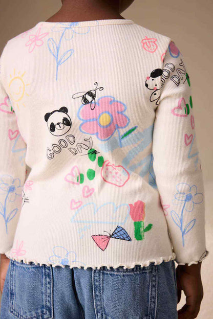 Kids ecru long-sleeve top, back print with pandas and 'Good Dad' graphic