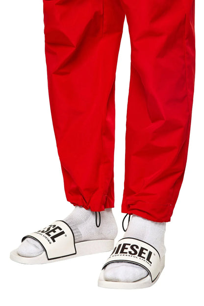 Diesel red ankle pants with drawstring cuffs and detailed cargo seams