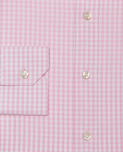 Camicissima pink gingham dress shirt close-up of button placket and cuffs