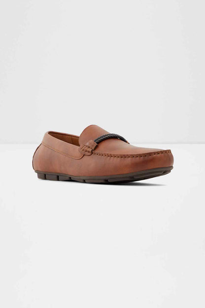 Cognac loafer with slip-on strap, stitching trim, and chunky sole