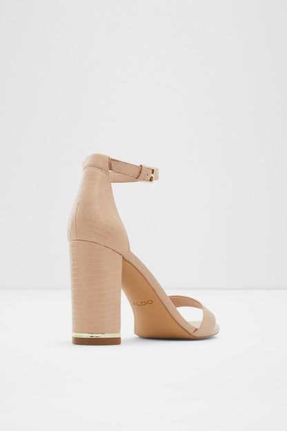 Bone peep-toe heeled sandal with ankle strap and chunky block heel