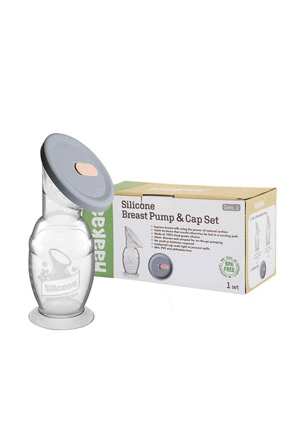 Silicone breast pump with gray cap and packaged set