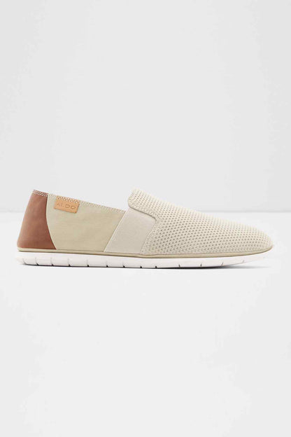 ALDO beige knit slip-on sneaker with tan and brown side panels