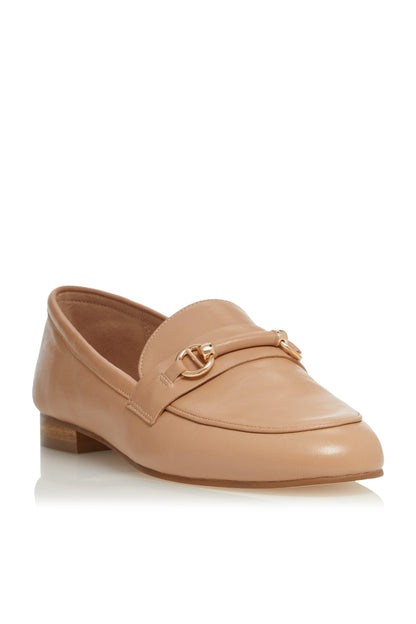 Camel leather slip-on loafers with gold-toned horsebit ornament and low heel