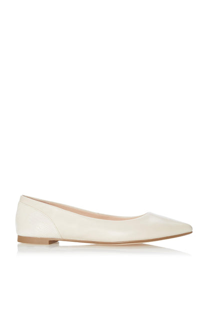 Dune London ecru pointed-toe ballet flats, slip-on low flat sole