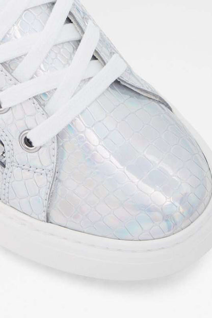 Metallic multi sneaker upper with embossed pattern and white lace eyelets