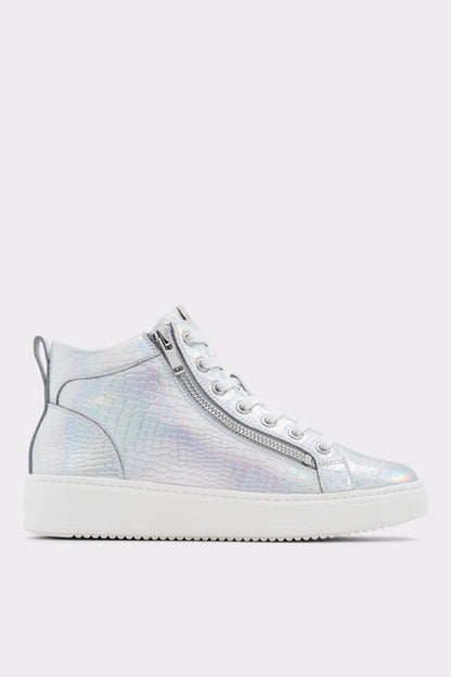 Metallic multi low-top sneakers with white laces and side zipper
