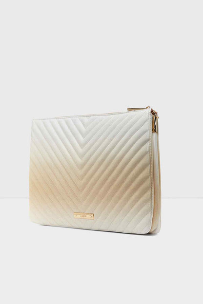 ALDO quilted chevron shoulder bag with gold chain, side view, top zip closure