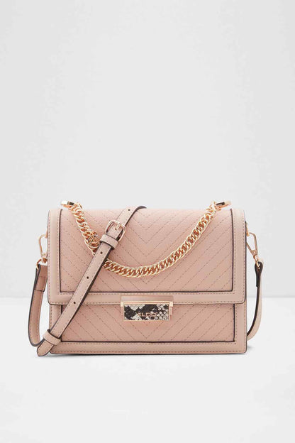 ALDO light pink quilted flap crossbody bag with chain shoulder strap and gold hardware