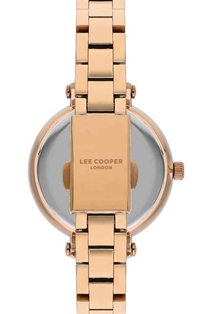 Rose gold analog wristwatch with metal bracelet and LEE COOPER LONDON dial logo