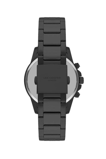 Black wristwatch with black bracelet and side buttons