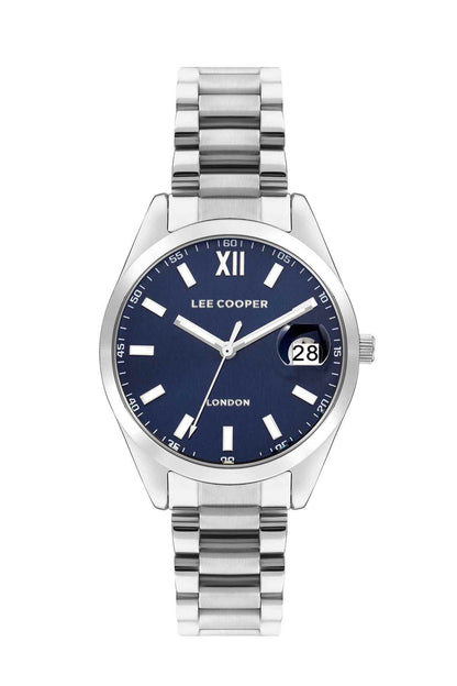 Lee Cooper stainless steel wristwatch with blue dial and bracelet.