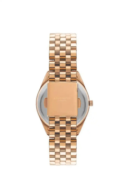 Lee Cooper rose gold-tone wristwatch with round case, blue dial, link band