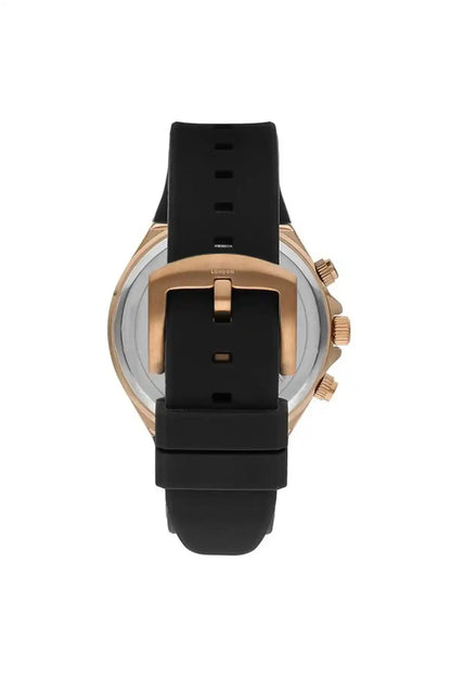 Lee Cooper black silicone strap with rose-gold case, top view