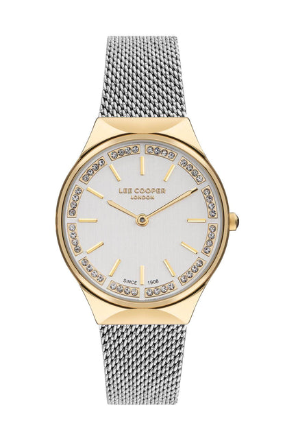 Lee Cooper wristwatch with silver mesh strap and gold-tone round dial