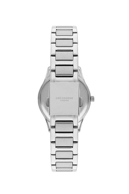 Silver Lee Cooper metal watch with crown and linked bracelet