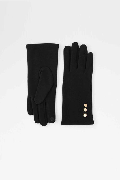 Black fabric gloves with three gold button accents