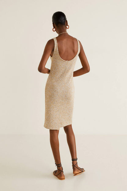 MANGO sand lace-trim slip dress, sleeveless with open back