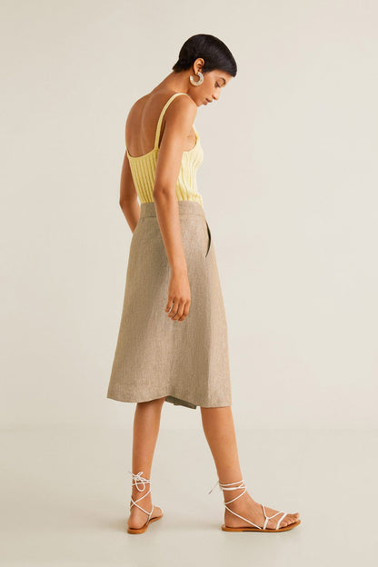 MANGO light-brown double-breasted midi skirt, A-line with front buttons