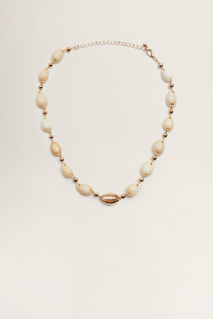 MANGO white shell-bead necklace with gold-tone chain and small central charm