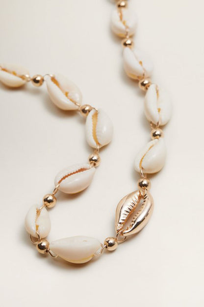 MANGO white shell bead necklace, gold links, cowrie-style charms detail
