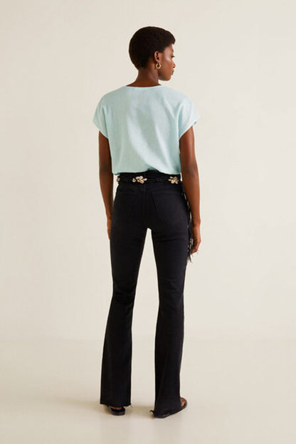 Aqua green short-sleeve blouse, back view
