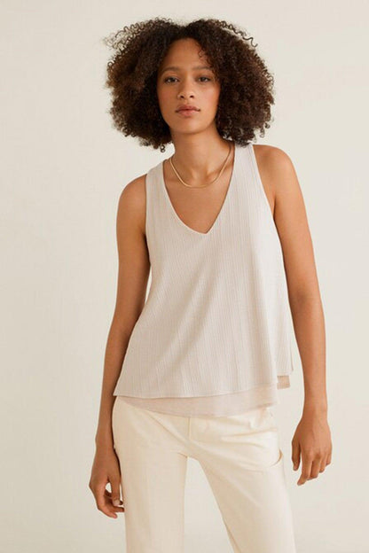 MANGO light grey sleeveless V-neck tank top, straight hem