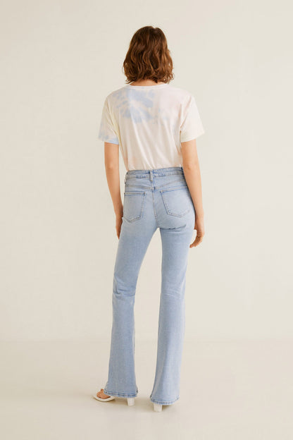 Light blue denim wide-leg jeans from back view with rear pockets