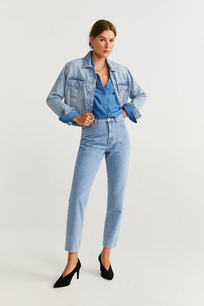 Light blue denim jacket and jeans set, front view