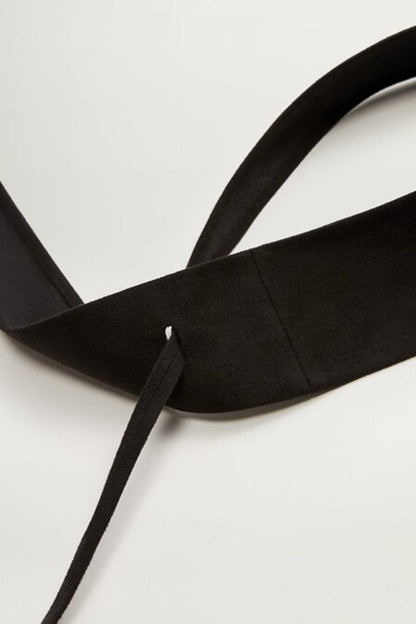 Black fabric belt with loop and long tie strap