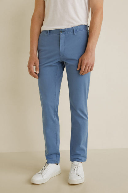 MANGO chino pants in China blue, button-front with belt loops and side pockets