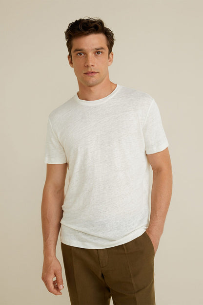 MANGO white crew-neck T-shirt, short sleeves, heathered knit